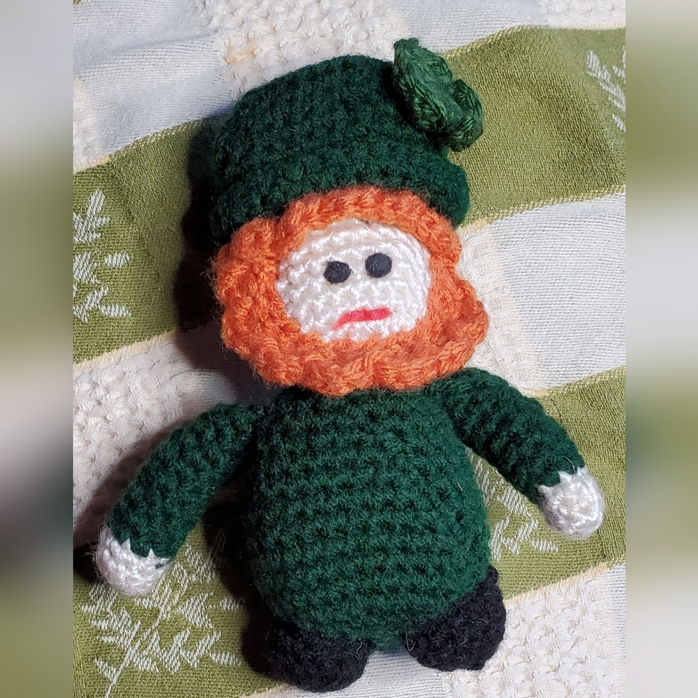 Fighting Irishman handmade crochet mascot man